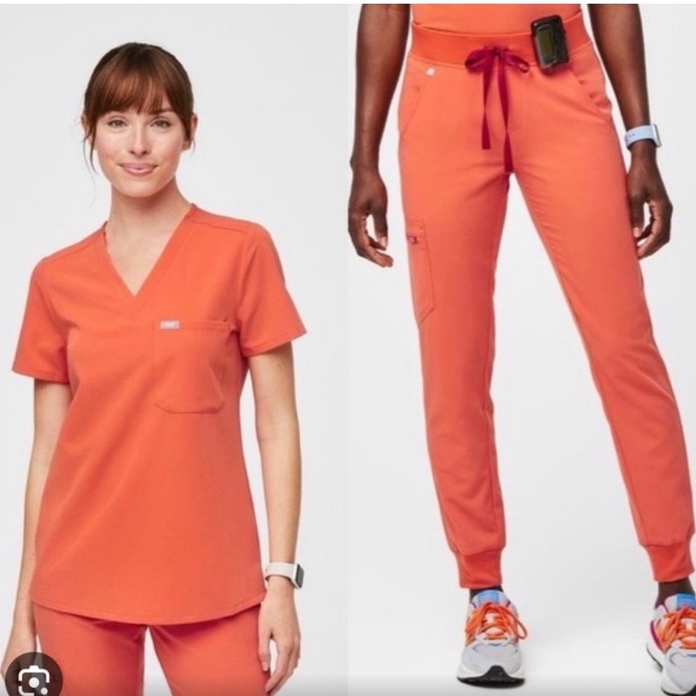 FIGS Sunset Orange Scrub Set